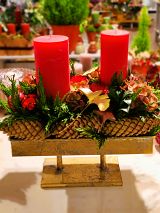Adventsgesteck länglich, 2 rote Kerzen