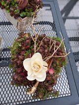 bepflanztes Herz mit fetter Henne, winterhart, Stoffrose zum Totensonntag