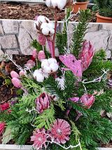 Gesteck hoch, mit echter Tanne, Baumwolle, zum Totensonntag